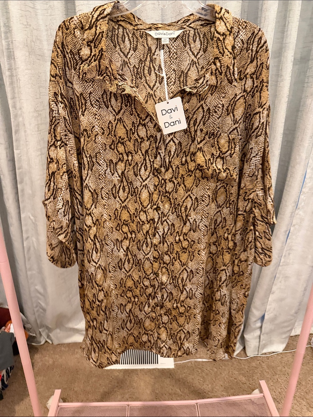 DAVI & DANI Snake-Print Tunic in Brown and Tan NWT